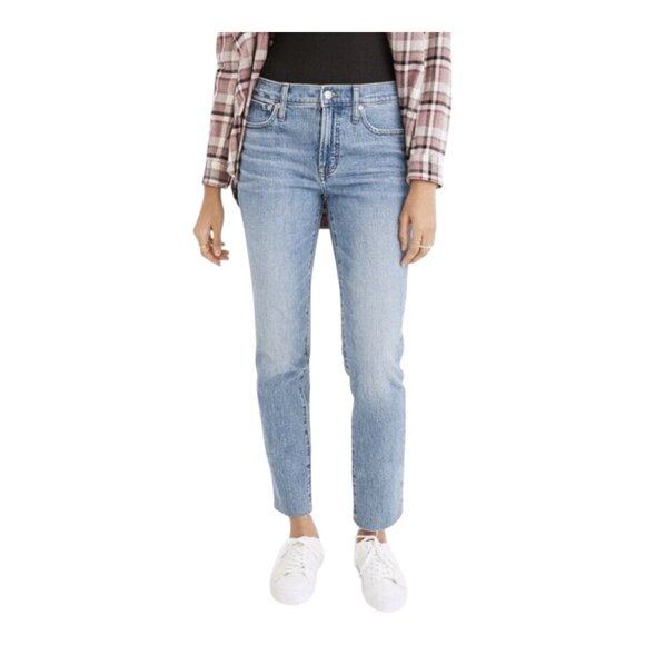 Madewell Mid-Rise Perfect Vintage Medium Wash Raw Hem Jeans Classic Women's 27 - Picture 1 of 8